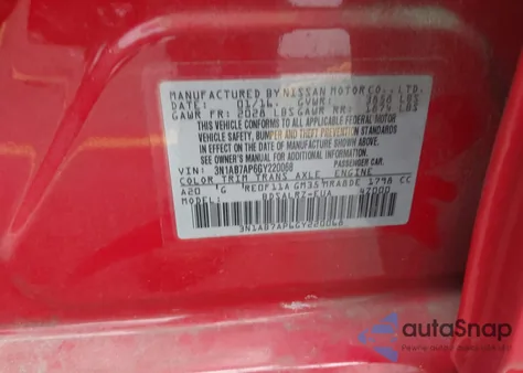 2016 Nissan Sentra Sr z USA, uszkodzony, nr VIN 3N1AB7AP6GY220068